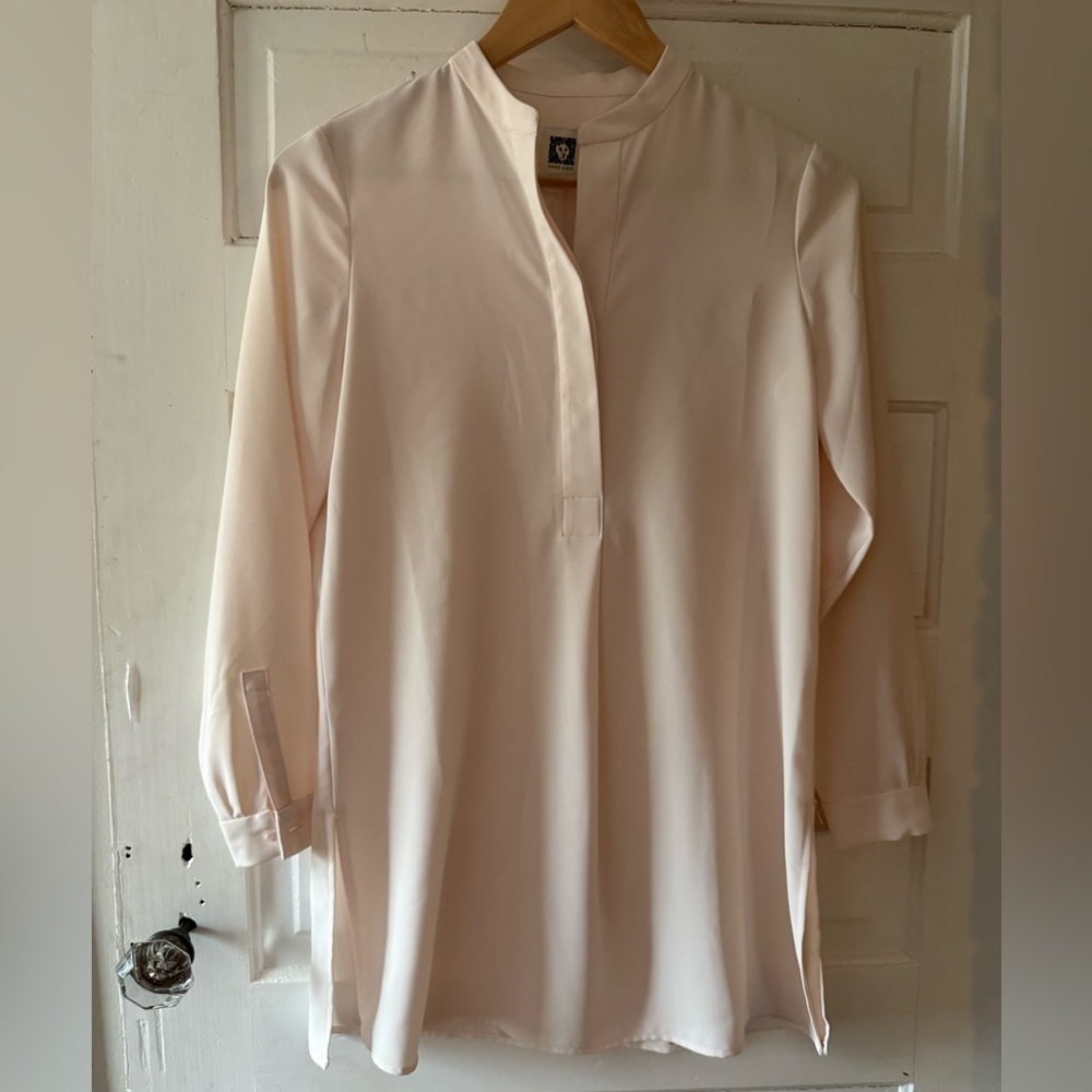 Anne Klein Elegant Cream Long Sleeve Tunic Blouse